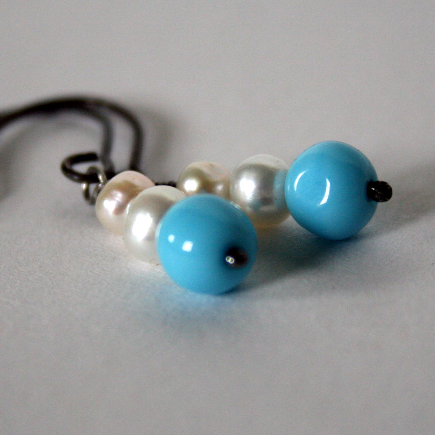 Clouds in the Sky - hand crafted freshwater pearl and vintage glass bead earrings