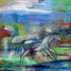 Moonlight Run - acrylic and oil stick horse painting on gallery wrapped canvas by Julie A. Brown