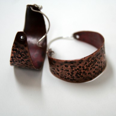 Ethnic - Wide Textured Copper Open Hoops