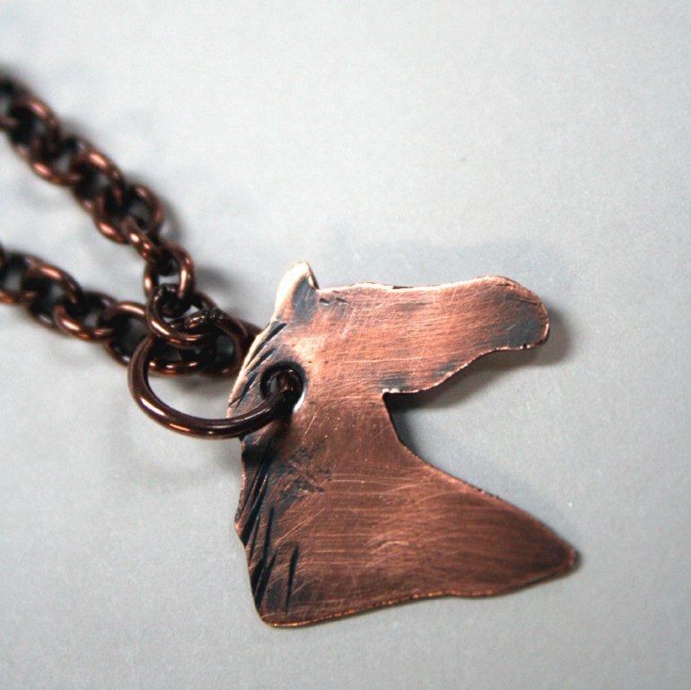 hand cut copper horse head pendant