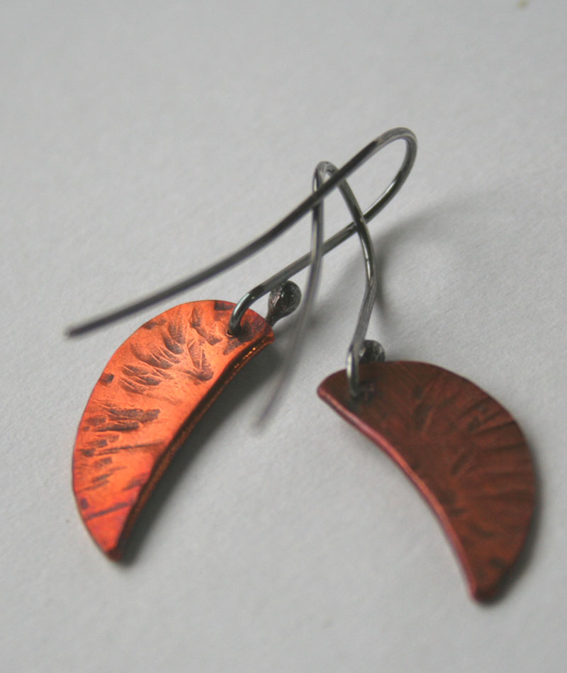 Little Copper Leaves - handcrafted copper and sterling earrings by Julie A. Brown