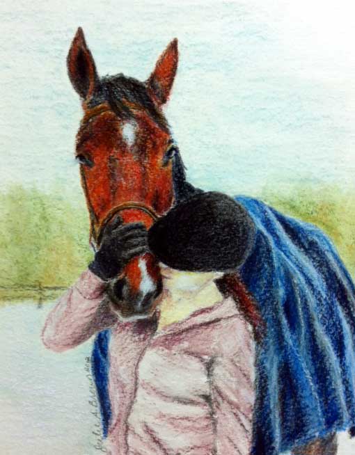 Bay Horse and Girl Portrait: Pastel on Watercolour Paper