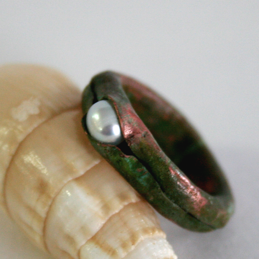 Hidden Treasure Ring - handcrafted from copper and a freshwater pearl