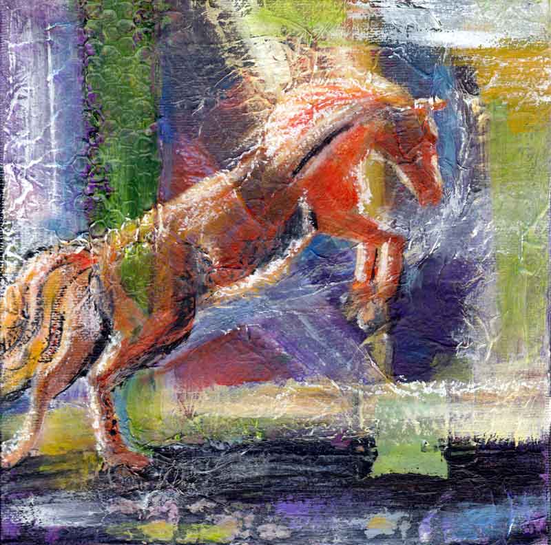 Leap - Mixed Media abstract horse painting by artist Julie A. Brown