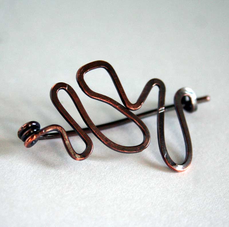 Meandering Pin - hand forged from copper wire by Julie A. Brown