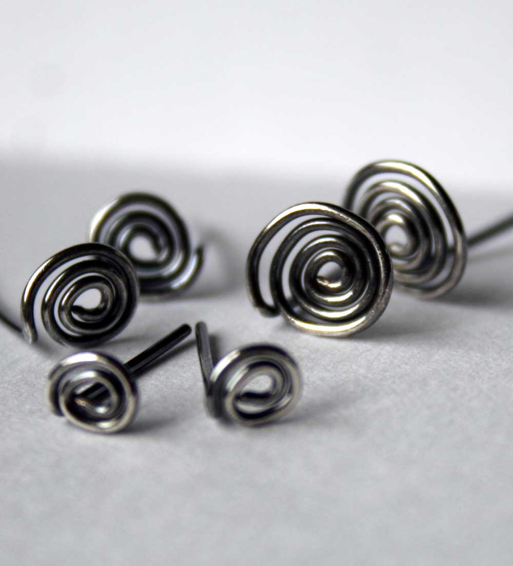 Antiqued Sterling Silver Spiral Post Earrings by Julie A. Brown
