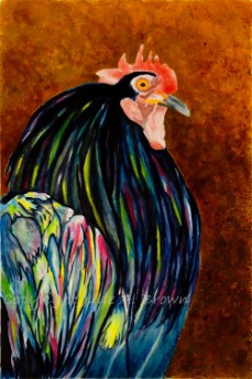 Who You Callin' Chicken? 2, mixed water media painting by Julie A. Brown