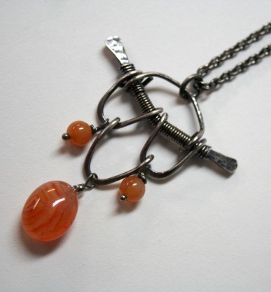 Zen - handcrafted sterling silver and carnelian pendant from Wabi Brook Studio